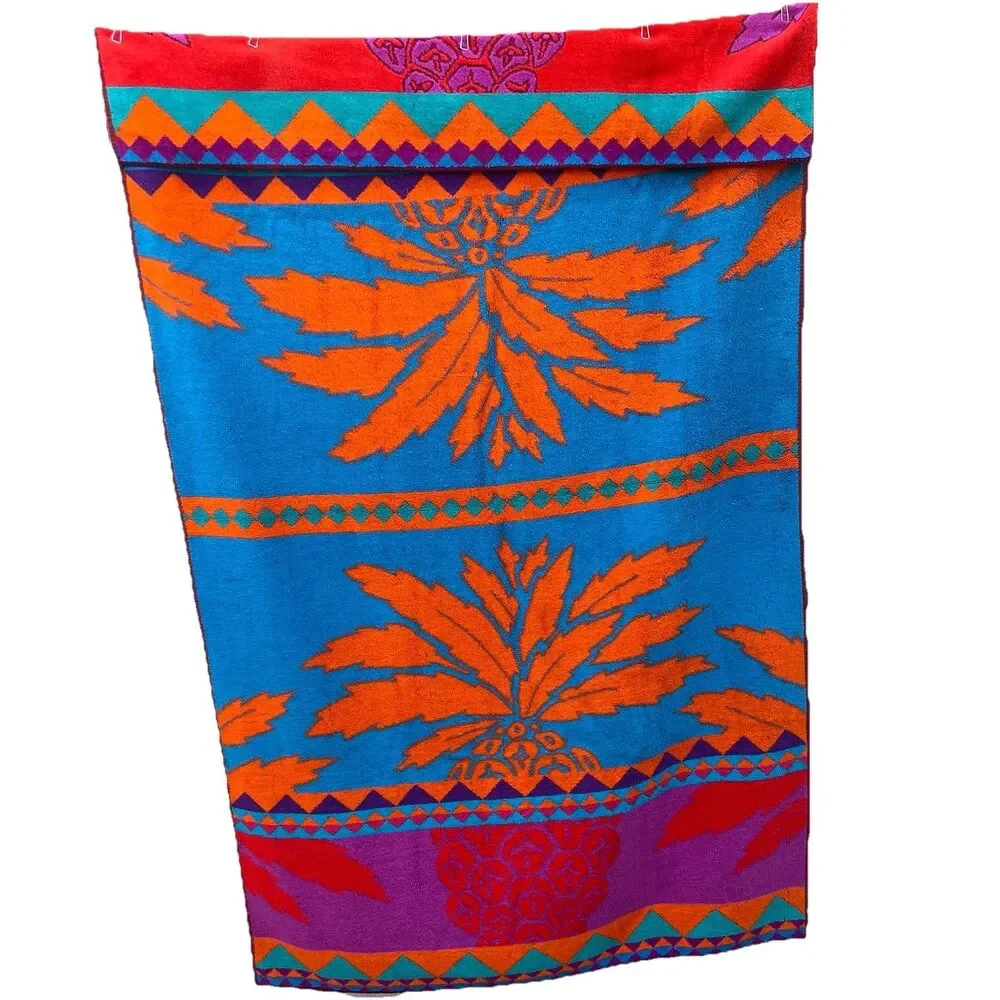 Vtg 80s Royal Terry Pineapple Beach Giant Towel 62x35” Retro geometric Orange